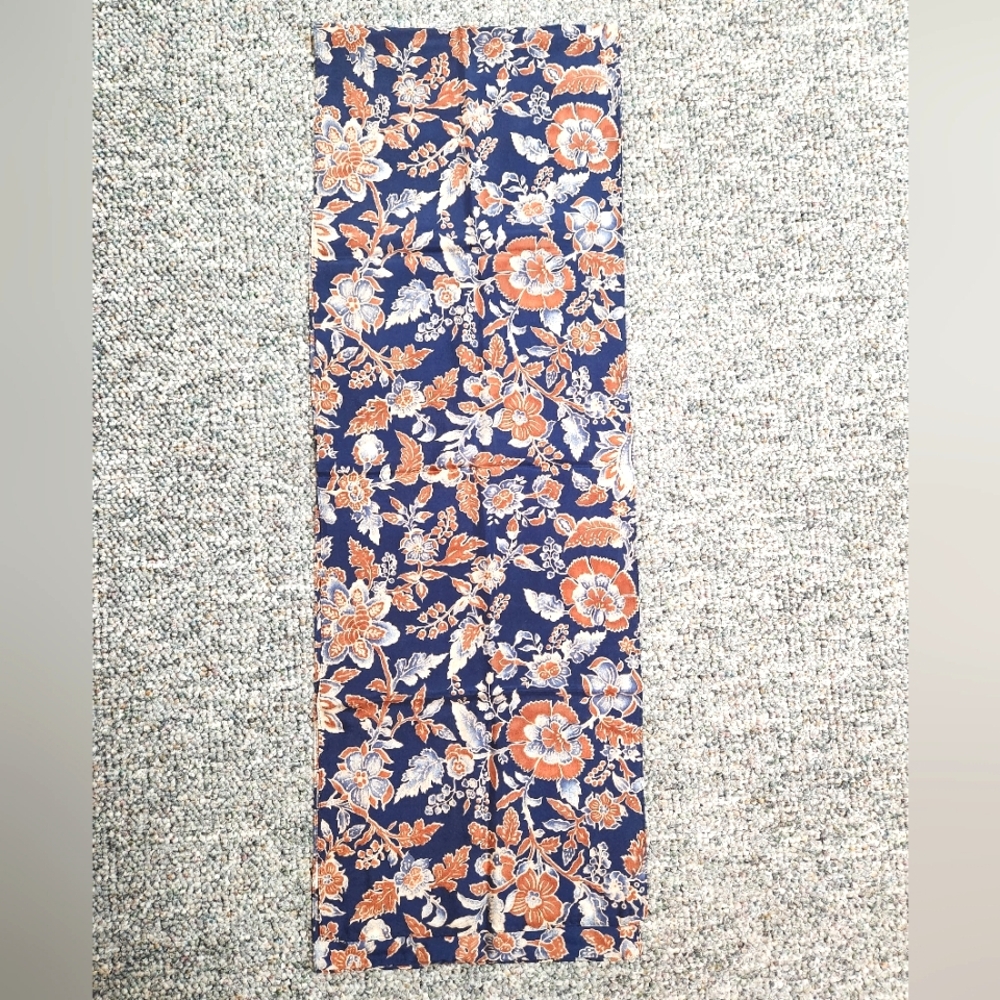 Bloomingdale's Floral Navy and Orange Silk Oblong Scarf